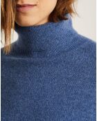 Pull poncho 100% Cachemire Olivia Col roulé bleu chiné