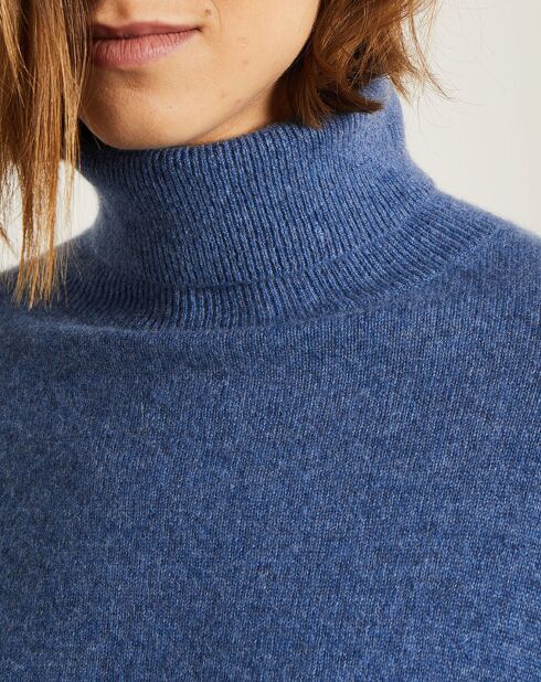 Pull poncho 100% Cachemire Olivia Col roulé bleu chiné