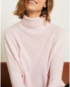 Pull poncho 100% Cachemire Olivia Col roulé rose poudre