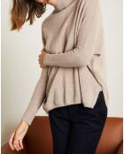 Pull poncho 100% Cachemire Olivia Col roulé taupe chiné