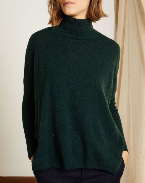 Pull poncho 100% Cachemire Olivia Col roulé vert forêt