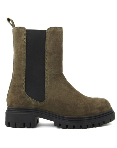 Bottines en Velours de Cuir Gloria kaki