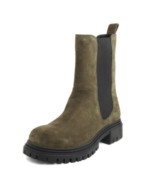 Bottines en Velours de Cuir Gloria kaki