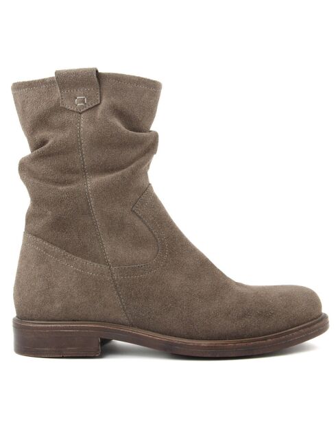 Boots en Velours de Cuir Kira taupe
