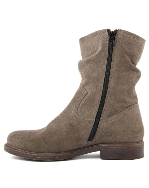 Boots en Velours de Cuir Kira taupe