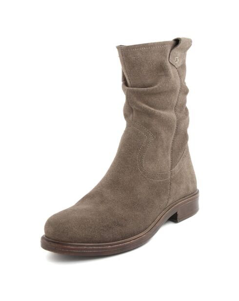 Boots en Velours de Cuir Kira taupe