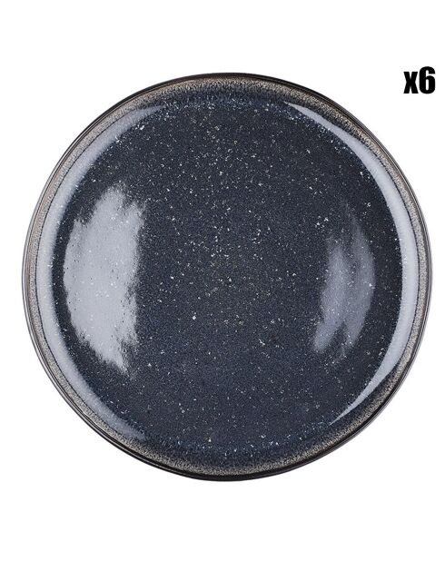 6 Assiettes plates en Grès Iris bleu foncé - D.26 cm