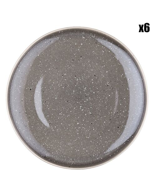 6 Assiettes plates en Grès Stellar gris/anthracite - D.27 cm