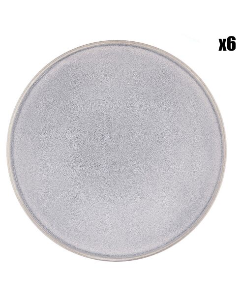 6 Assiettes plates en Grès Stone gris clair - D.27.5 cm