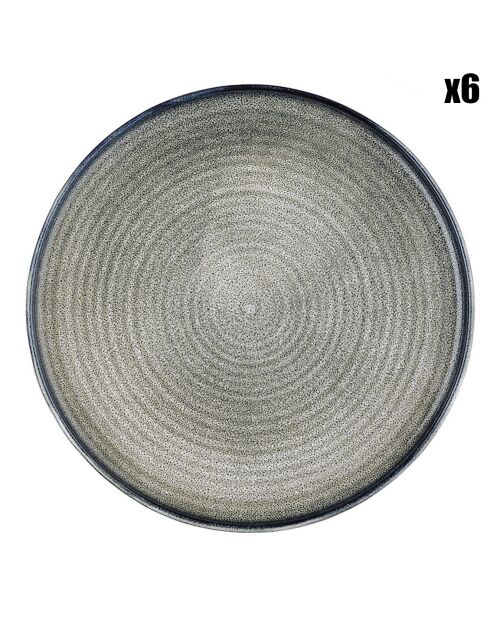6 Assiettes plates en Grès Zen gris/bleu - D.28 cm