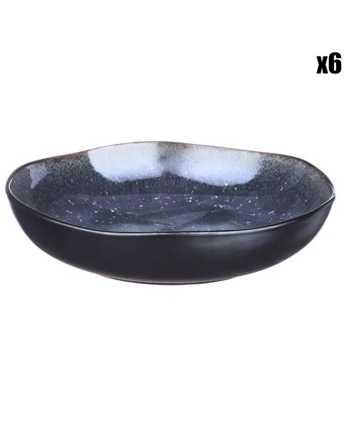 6 Assiettes creuses en Grès Iris bleu foncé - D.22.5 cm