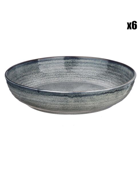 6 Assiettes creuses en Grès Zen gris/bleu - D.22.5 cm
