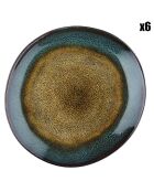 6 Assiettes en Grès Island kaki/bleu - D.20.5 cm