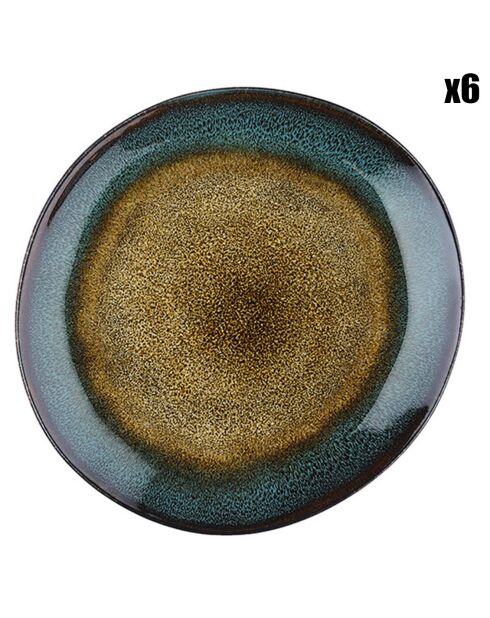 6 Assiettes en Grès Island kaki/bleu - D.20.5 cm