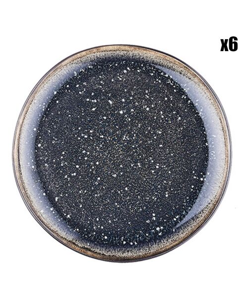 6 Assiettes en Grès Iris bleu foncé - D.16 cm