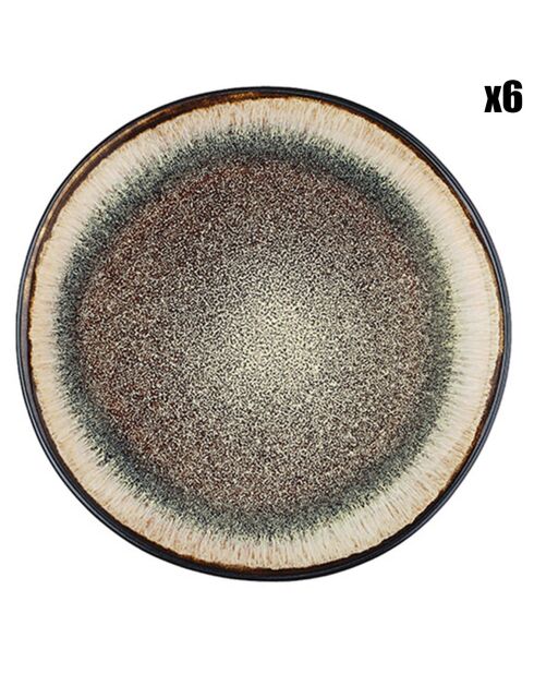 6 Assiettes en Grès Iris beige/marron - D,16 cm