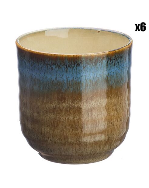 6 tazze Island in gres kaki/blu - 15 cl