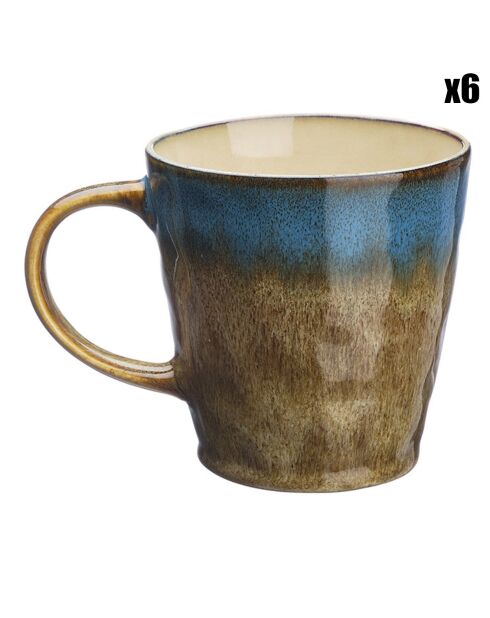 6 Mugs en Grès Island kaki/bleu - 40 cl