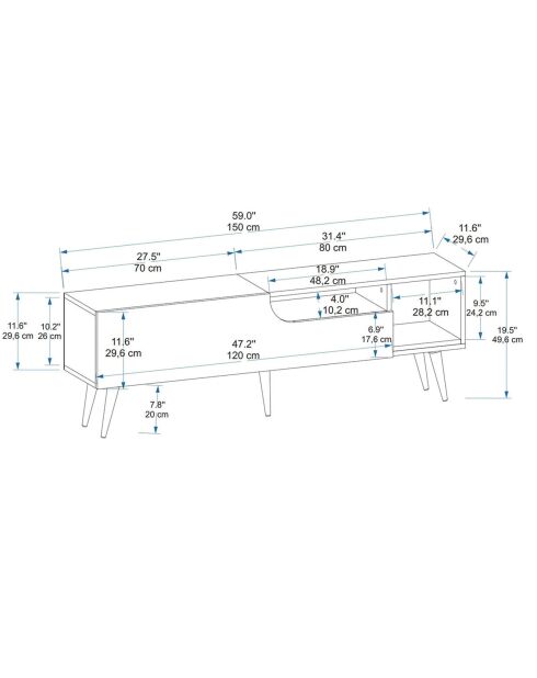 Meuble TV Alba  pin atlantique - 49.6x150x29.6 cm