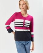 Pull Arz en Maille fine rayé fushia/bleu marine