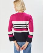 Pull Arz en Maille fine rayé fushia/bleu marine