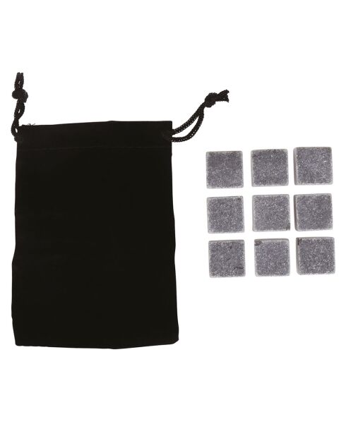 9 zilveren lichtgrijze whiskystenen - 2,5x2,5 cm
