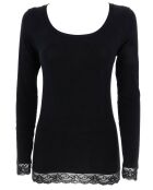 T-Shirt manches longues & col rond avec dentelle Sarah noir