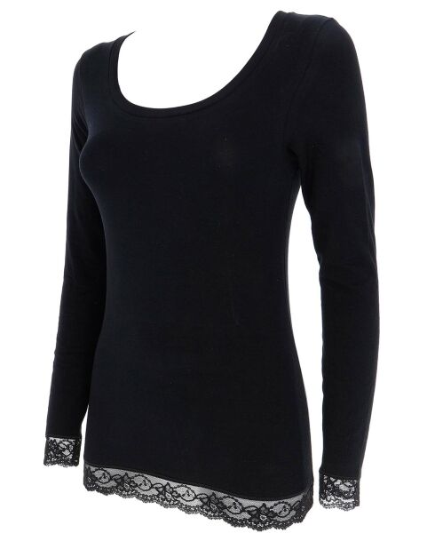 T-Shirt manches longues & col rond avec dentelle Sarah noir