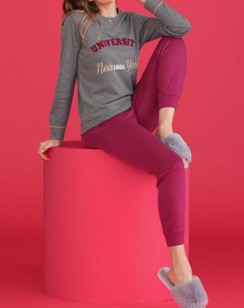 Pyjama manches longues & Pantalon Bella gris/rose