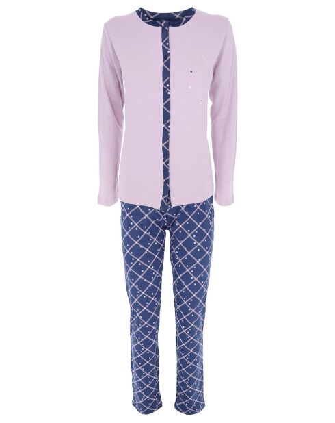 Pyjama manches longues & Pantalon Eloïne lilas/bleu