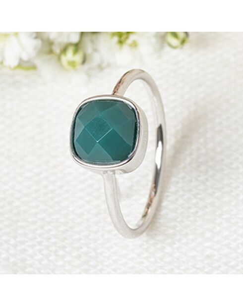 Bague Ella Agate en laiton argenté