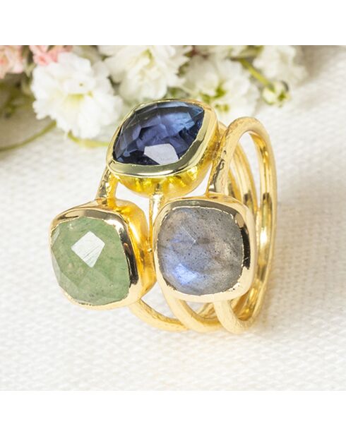 Bague Elsa Labradorite, Aventurine & Iolite en laiton doré