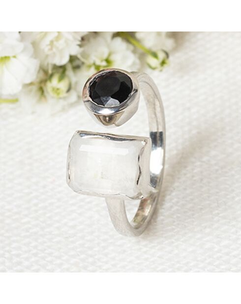 Bague Léane Pierre de lune & Onyx en laiton