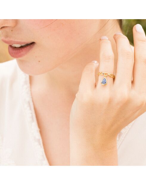 Bague ajustable  Athéna Aventurine en laiton doré