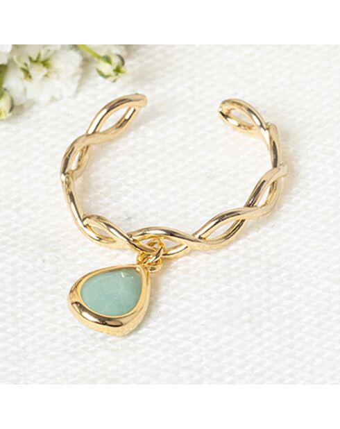 Bague ajustable Athéna Amazonite en laiton doré