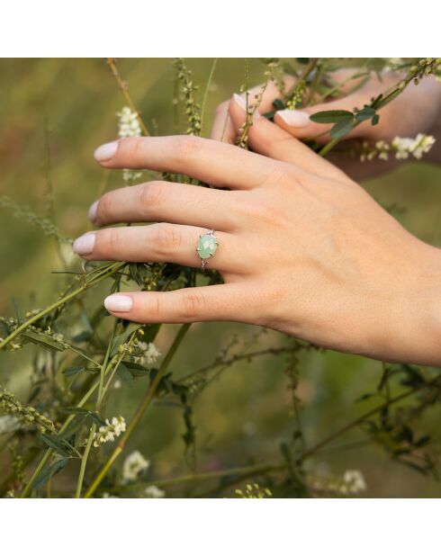Bague Lily Aventurine en laiton argenté