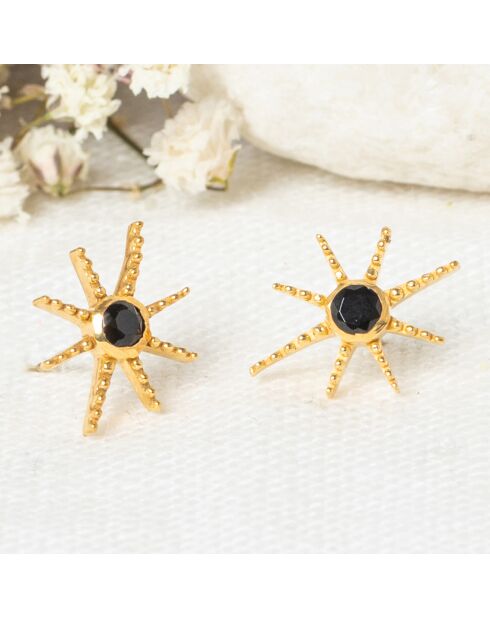 Zwarte onyx steroorbellen in goudmessing