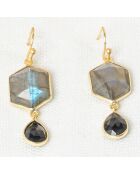 Boucles d'oreilles Sharon Labradorite & Onyx en laiton doré