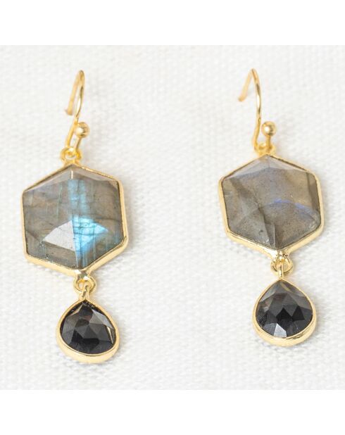 Boucles d'oreilles Sharon Labradorite & Onyx en laiton doré
