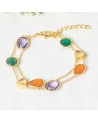 Bracelet Théa Onyx verte, Cornaline & Améthyste en laiton doré
