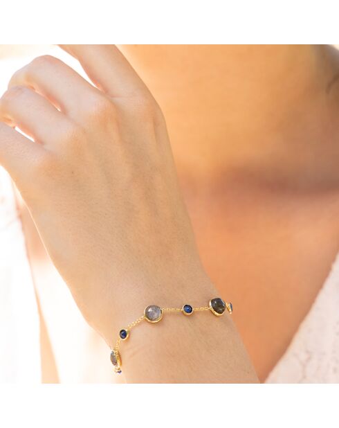 Bracelet Neela Labradorite & Jade en laiton doré