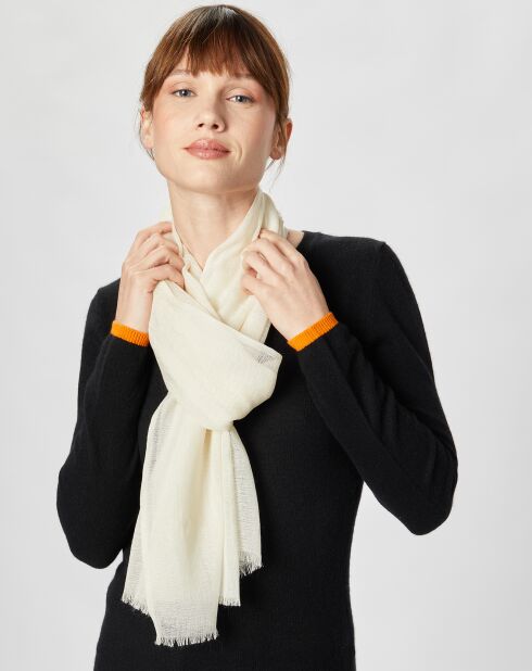 Écharpe en Laine & Soie Voile écrue - 50x180 cm