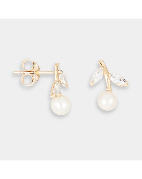 Boucles d'oreilles Zuo Zirconium & Perle or jaune
