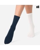 8 Paires de Chaussettes Cachemire Basic Coton blanc/bleu marine