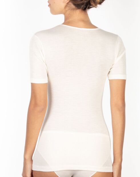 Top manches courtes Laine & Soie tissée ivoire