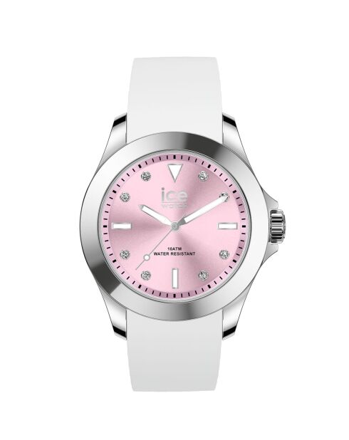 Montre Femme en Silicone Ice Steel Classic Medium 3H blanc/rose pastel