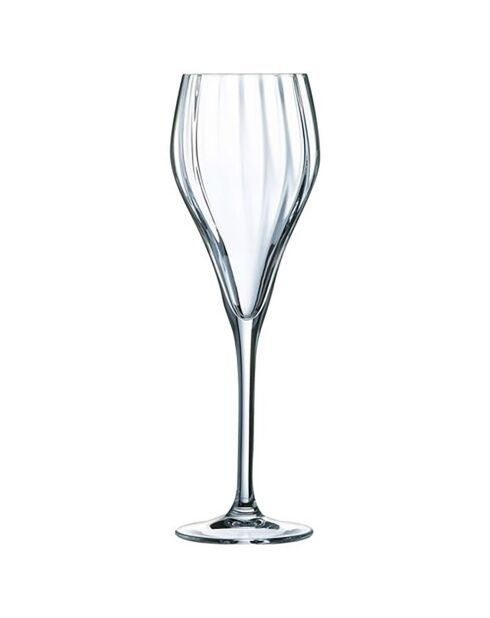 Set de 6 copas de champán y 6 vasos transparentes con tallo simétrico