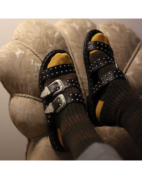 Chaussettes en Laine Mérinos Collection à rayures vert kaki