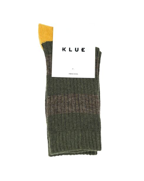 Chaussettes en Laine Mérinos Collection à rayures vert kaki