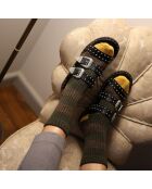 Chaussettes en Laine Mérinos Collection à rayures vert kaki